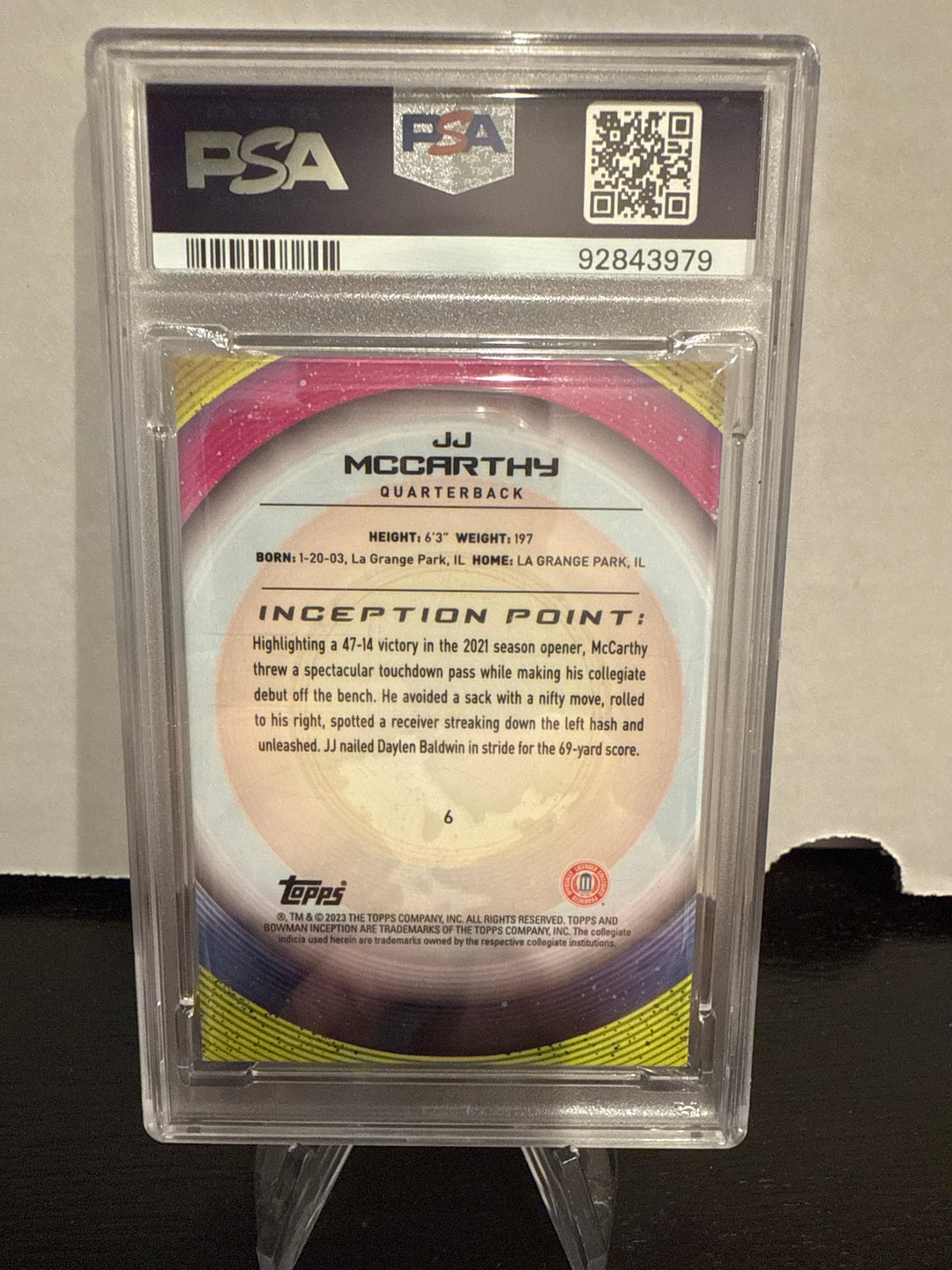 JJ McCarthy 2022 Bowman University Inception Green Foil, 022/299, PSA 10 Gem Mint