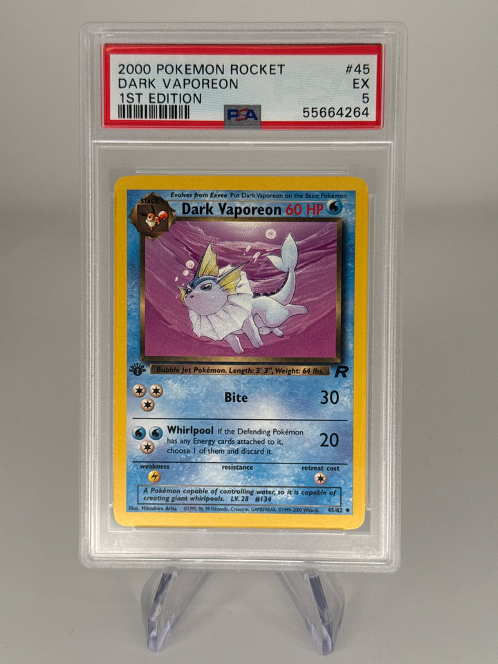 Pokémon TCG 2000 Dark Vaporeon Team Rocket 1st Edition, 45/82, PSA 5