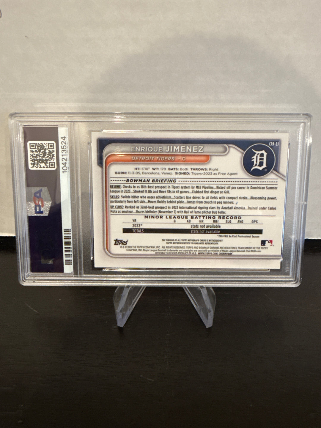 Enrique Jimenez 2024 Bowman Chrome 1st Auto Gold Refractor, 44/50, PSA 10 Gem Mint