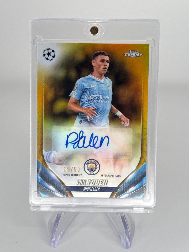Phil Foden 2024 Topps Chrome Gold Refractor Auto, 19/50