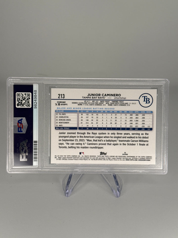 Junior Caminero 2024 Topps Chrome Rookie, PSA 10 Gem Mint