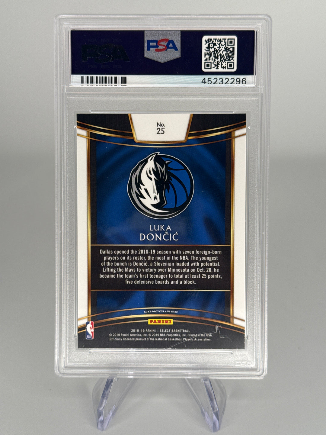Luka Doncic 2018 Panini Select Rookie, PSA 10 Gem Mint
