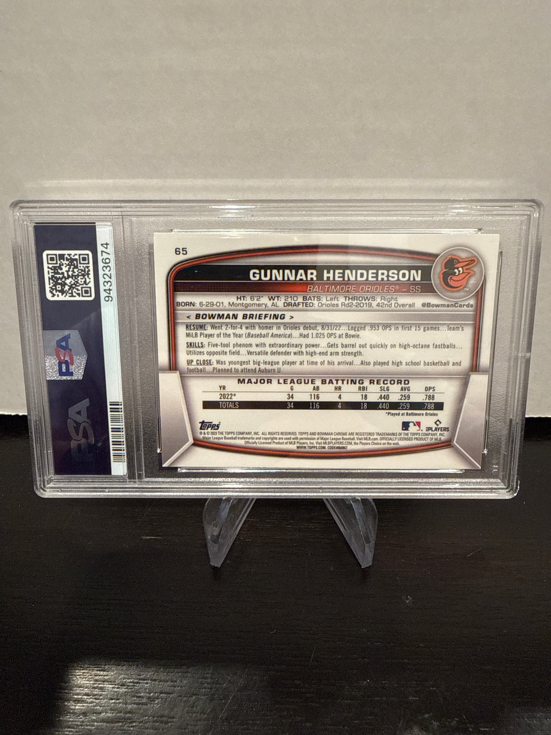 Gunnar Henderson 2023 Bowman Chrome Mega Box Rookie, PSA 10 Gem Mint
