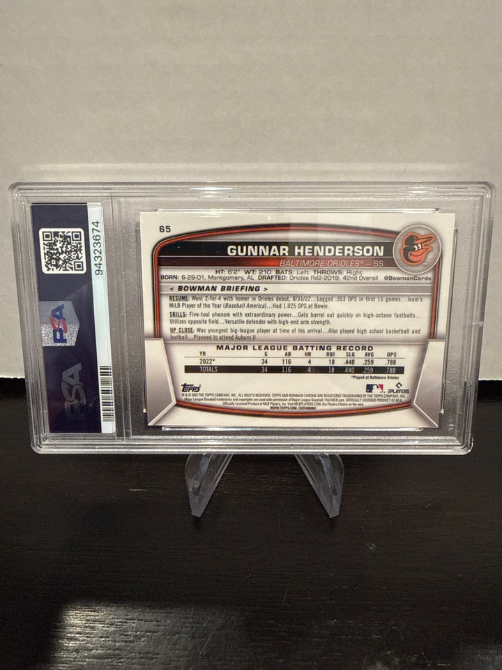 Gunnar Henderson 2023 Bowman Chrome Mega Box Rookie, PSA 10 Gem Mint
