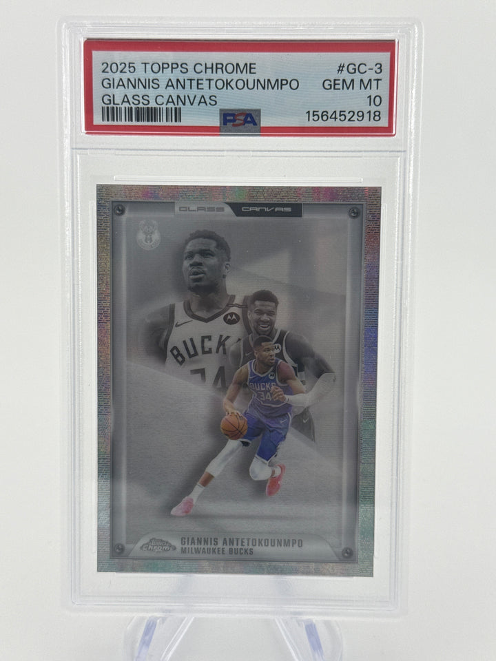 Giannis Antetokounmpo 2025 Topps Chrome Glass Canvas SSP Case Hit, PSA 10 Gem Mint