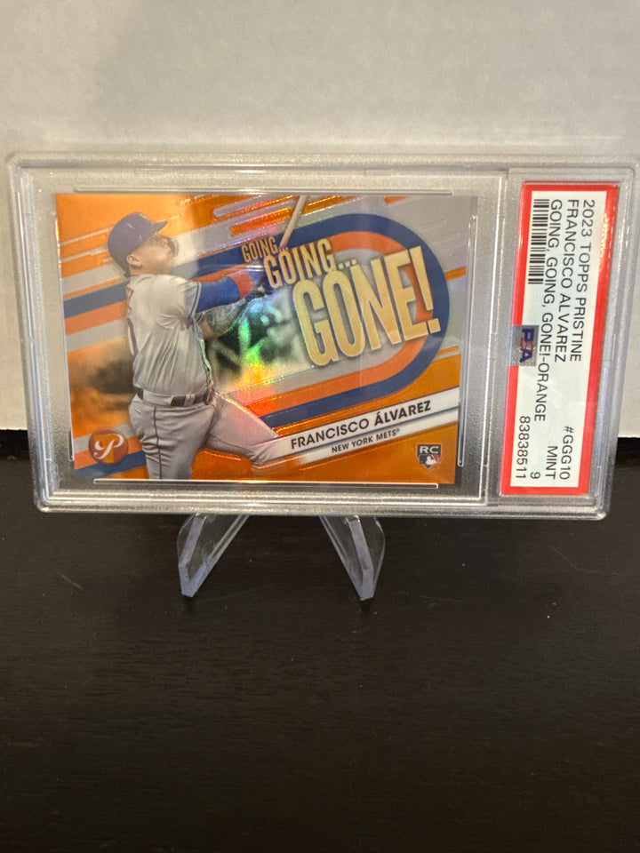 Francisco Alvarez 2023 Topps Pristine Going Going Gone Orange Refractor Rookie, 08/25, PSA 9 Mint