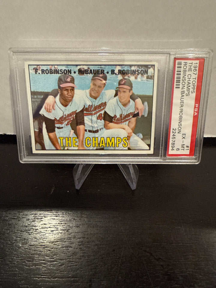 Frank Robinson/Hank Bauer/Brooks Robinson 1967 Topps The Champs, PSA 6