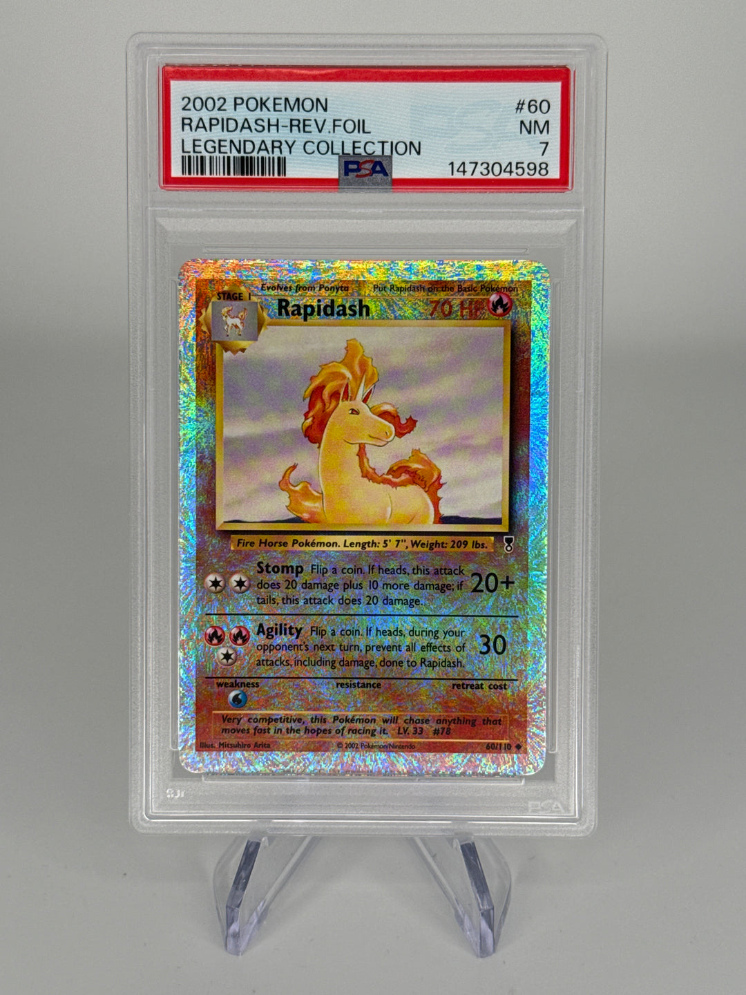 Pokemon TCG 2002 Rapidash Legendary Collection Reverse Holo, 60/110, PSA 7