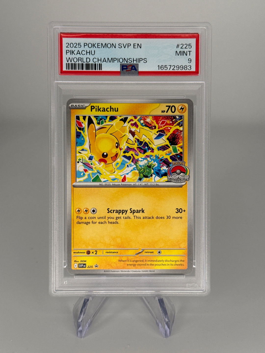 Pokemon TCG 2025 Pikachu 2025 World Championships Black Star Promo, 225, PSA 9 Mint