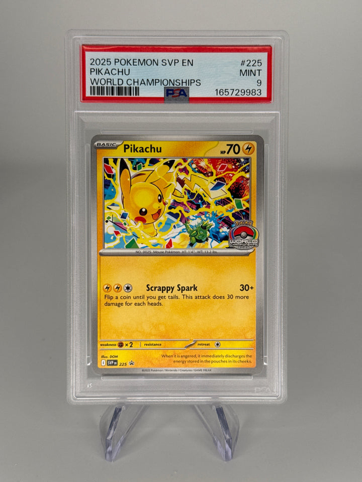 Pokemon TCG 2025 Pikachu 2025 World Championships Black Star Promo, 225, PSA 9 Mint