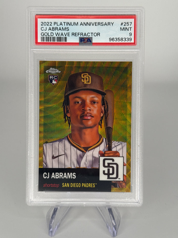 CJ Abrams 2022 Topps Chrome Platinum Anniversary Gold Wave Refractor Rookie, 28/50, PSA 9 Mint