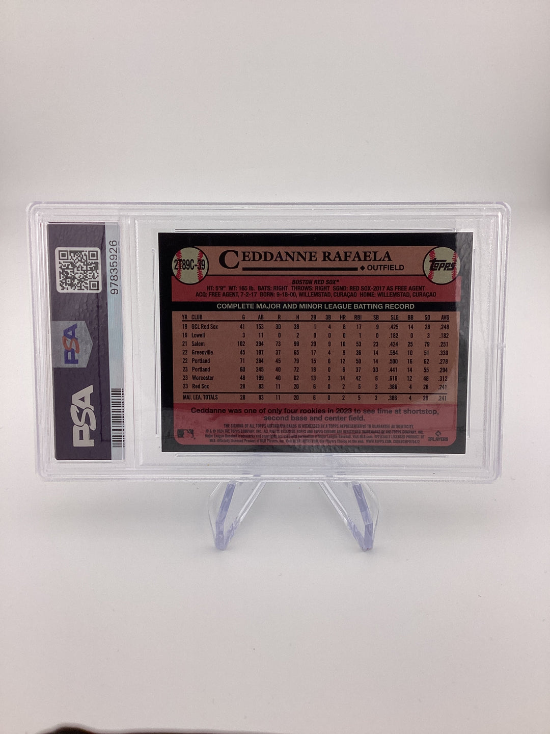 Ceddanne Rafaela 2024 Topps Chrome Silver Pack Rookie Auto, PSA 9 Mint