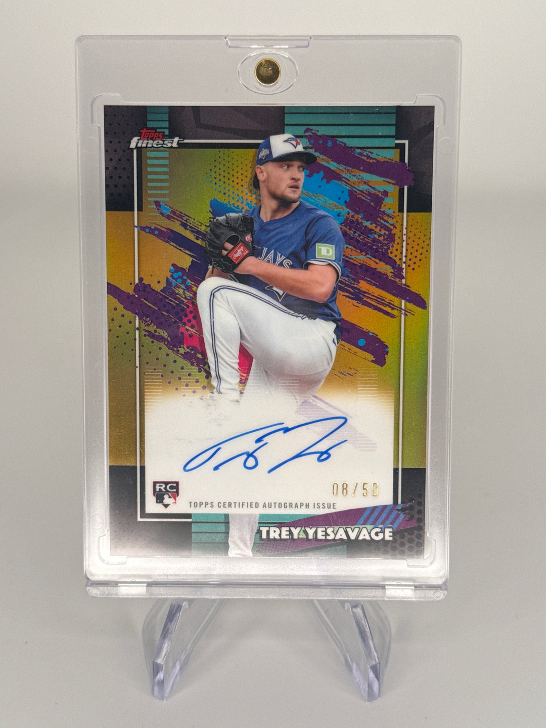 Trey Yesavage 2026 Topps Finest Gold Refractor Rookie Auto, 08/50