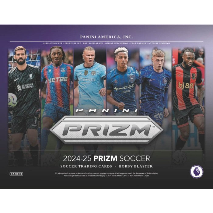 Panini Prizm 2024-25 Soccer trading card hobby blaster packaging with player images.