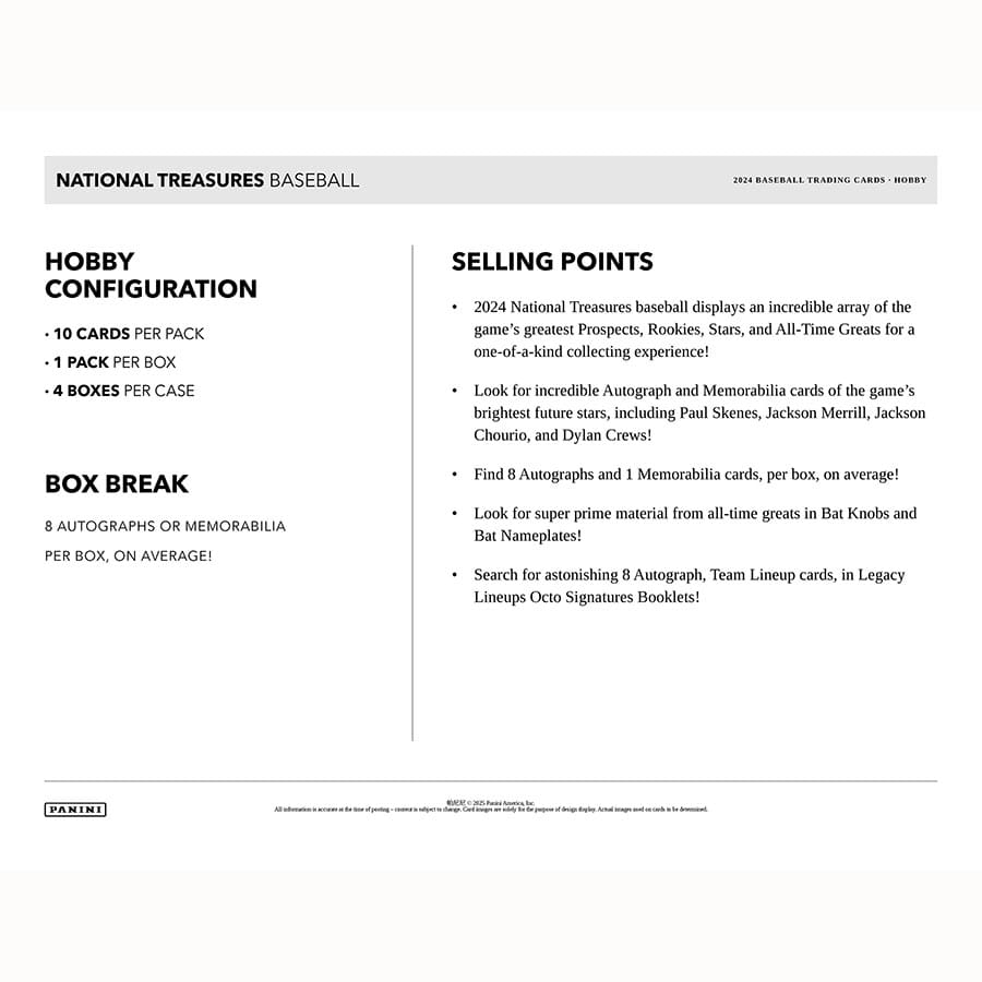 2024 Panini National Treasures Baseball Hobby Box