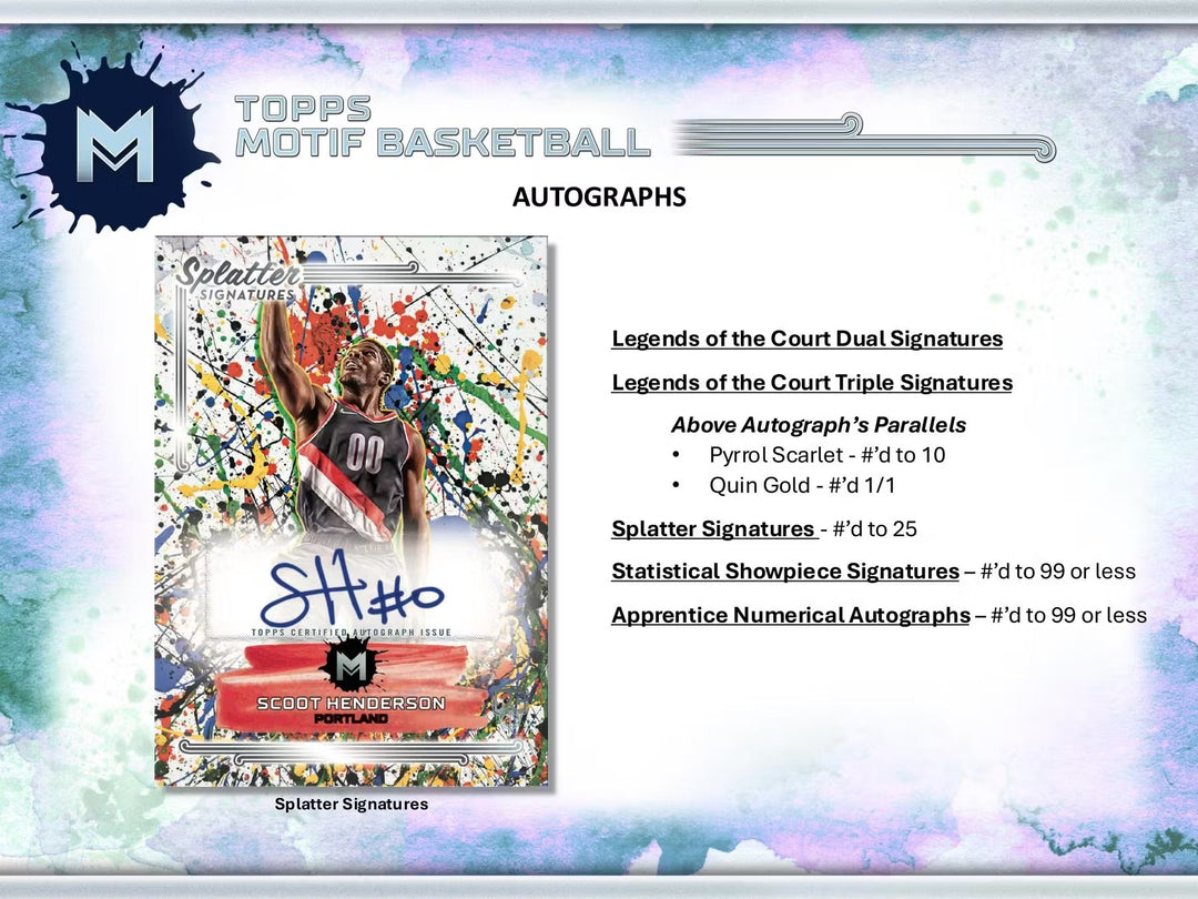 Basketball trading card with autograph details on a colorful background