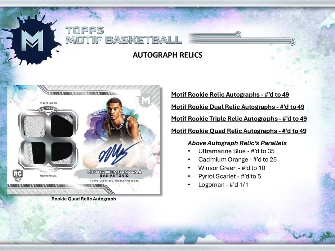 Basketball trading card with autograph relic details on a colorful background