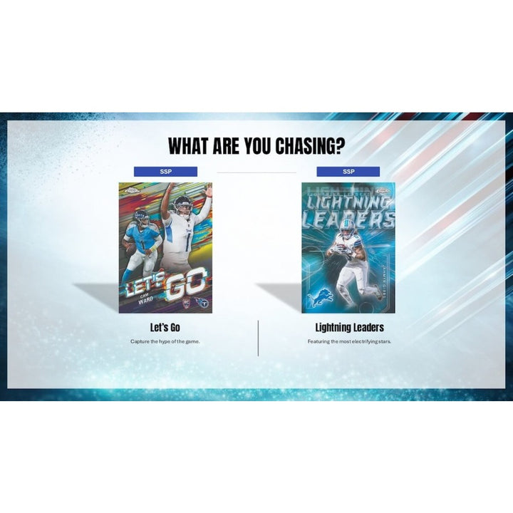 Two sports-themed product packages with 'Let's Go' and 'Lightning Leaders' branding on a promotional graphic.