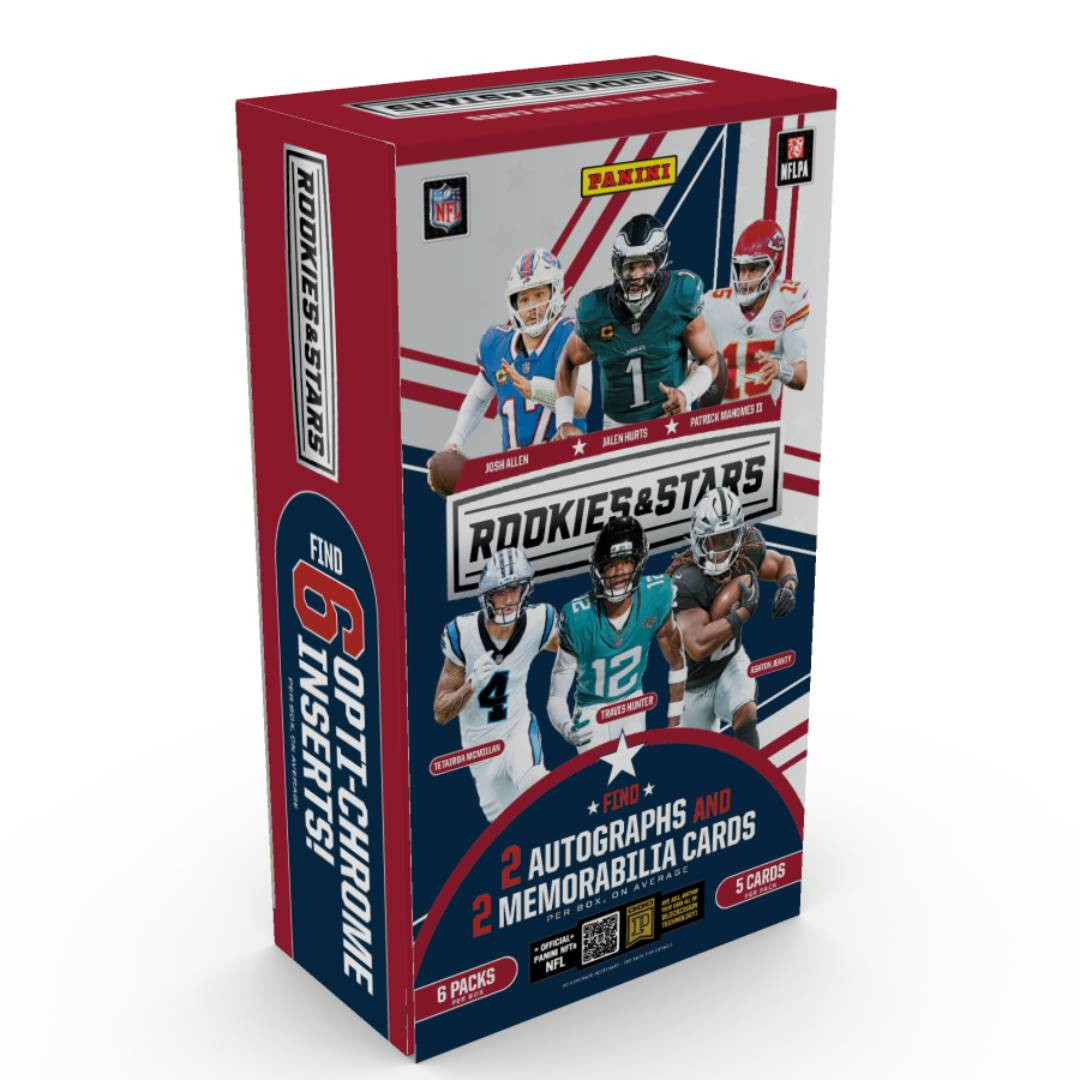 Panini Rookies & Stars football trading card pack on a white background