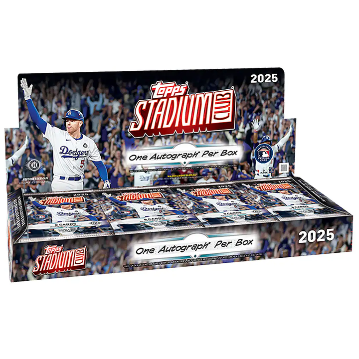 Topps Stadium Club 2025 trading card box with baseball player images on a white background