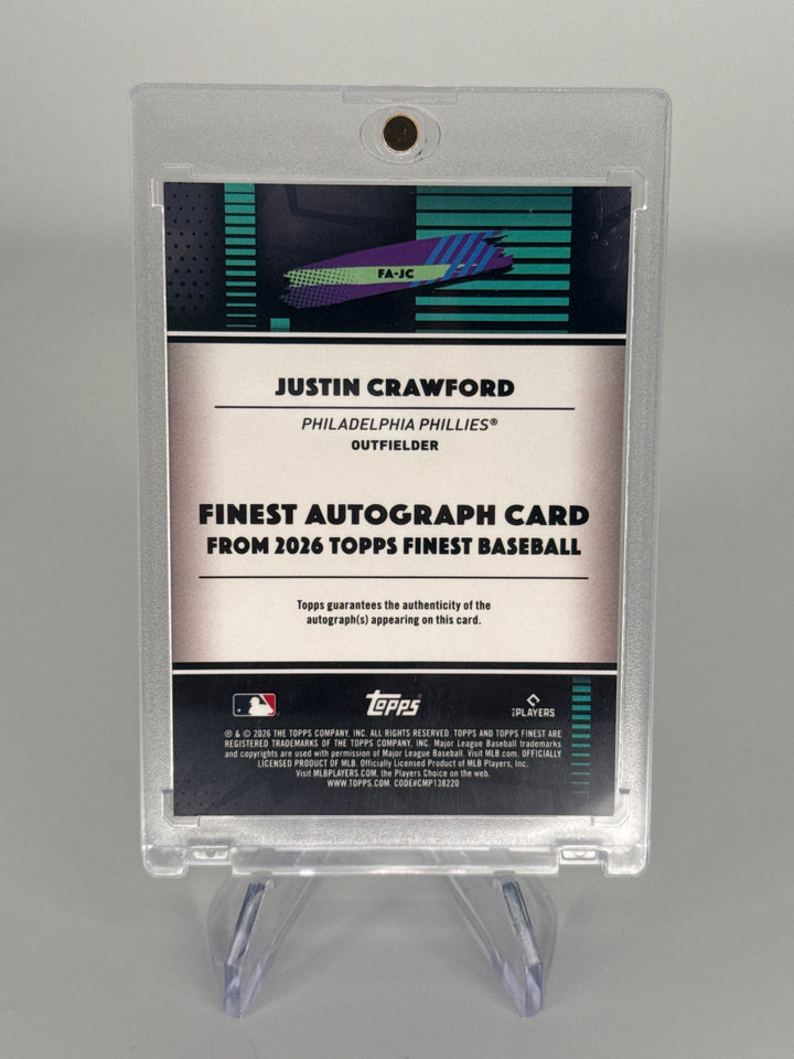 Justin Crawford 2026 Topps Finest Green Refractor Rookie Auto, 84/99