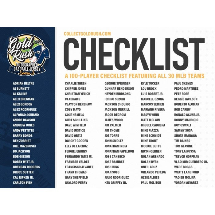 2025 Gold Rush Autographed Baseball Jersey, Series 3 Checklist