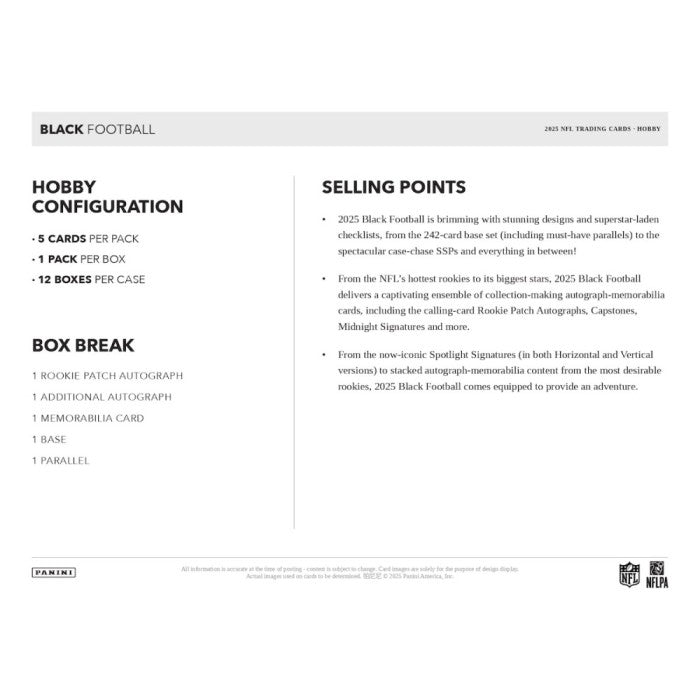 2025 Panini Black Football Hobby Box