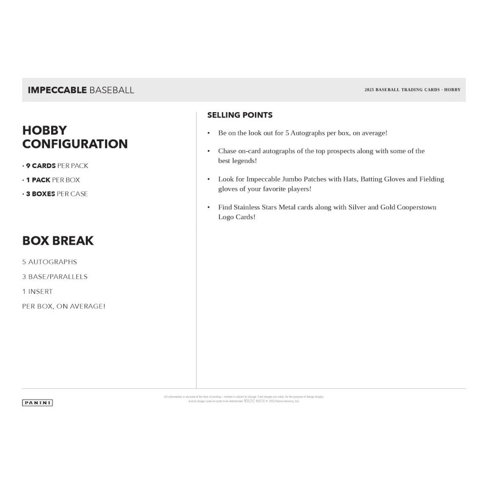 2025 Panini Impeccable Baseball Hobby Box