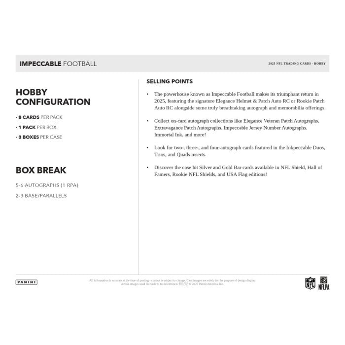 2025 Panini Impeccable Football Hobby Box