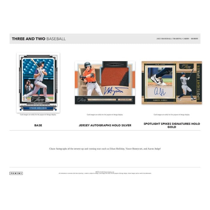 Three baseball trading card examples with different features on a white background.