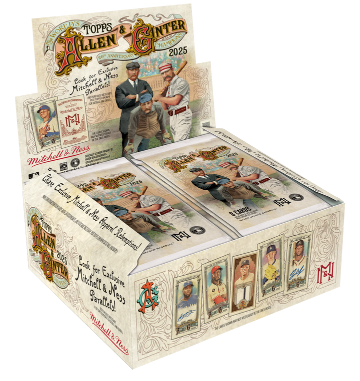 Topps Allen & Ginter trading card box with vintage baseball player images on a white background