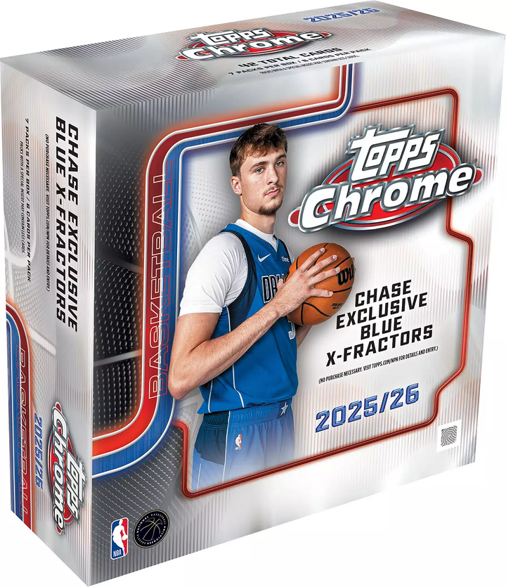 Topps Chrome basketball trading card box with a player holding a ball