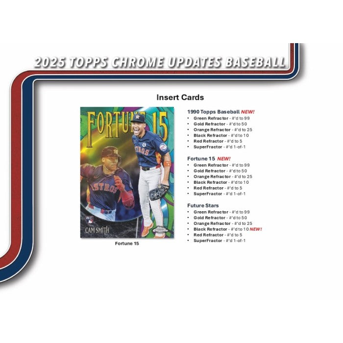 2025 Topps Chrome Updates Baseball card with player image and insert card details.