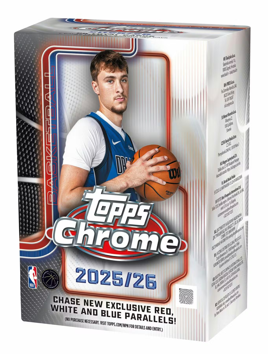 Topps Chrome 2025/26 trading card pack with a basketball player on the front
