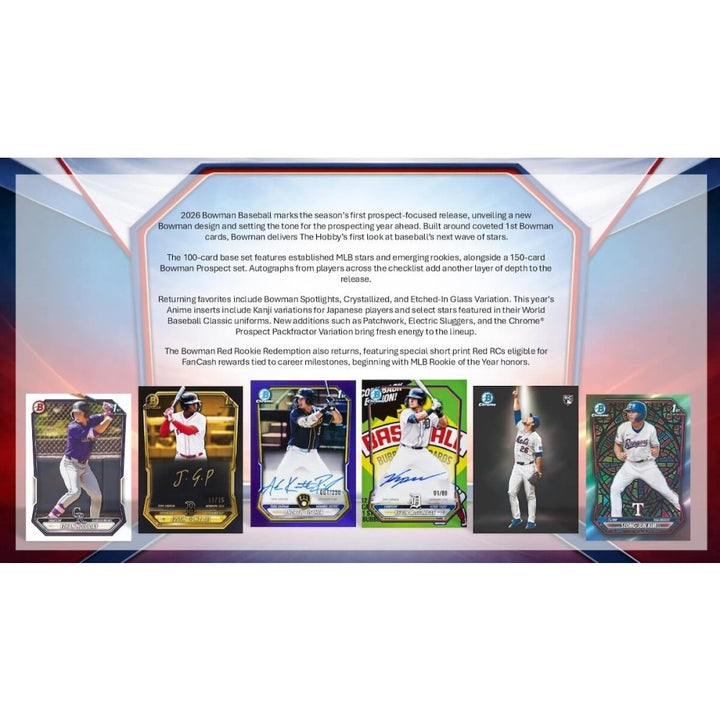 Collection of baseball trading cards with player images and text on a colorful background
