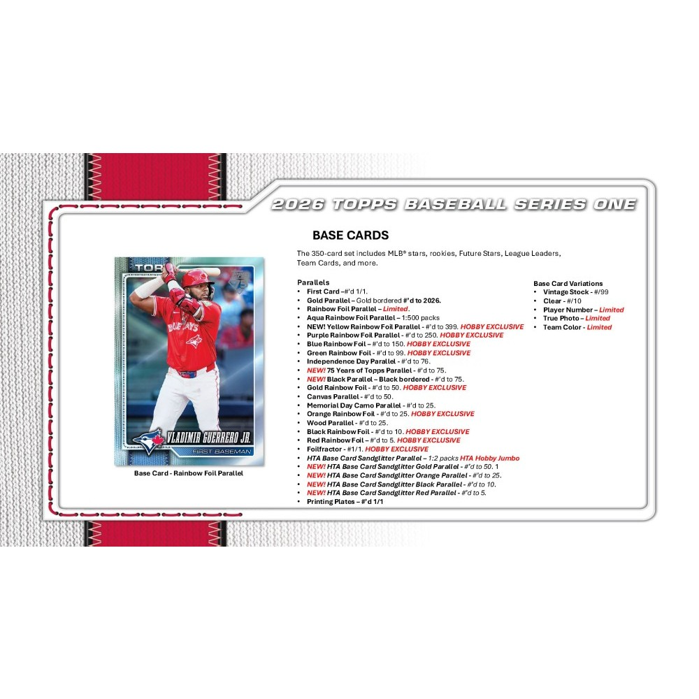 Baseball trading card with player image and 2026 Topps Baseball Series One information on a white background