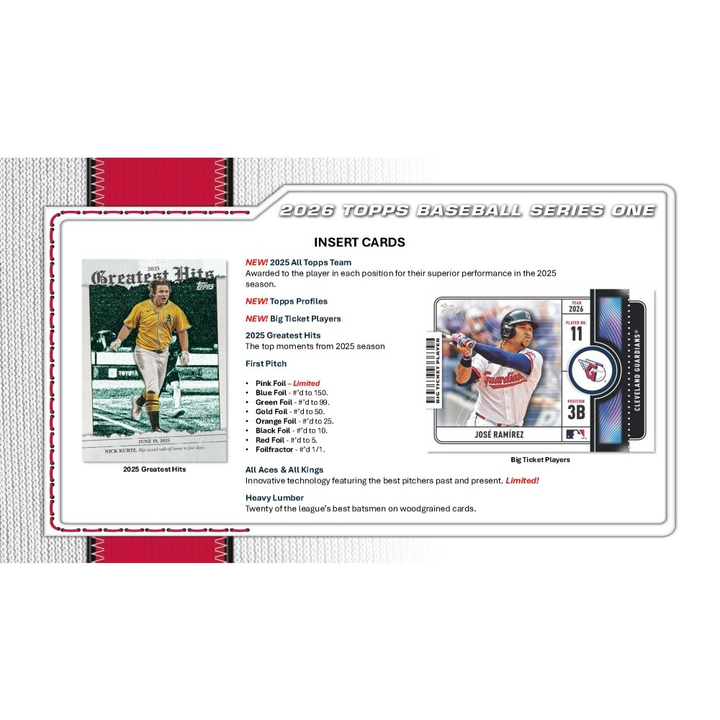 Topps 2026 Baseball Series One trading card pack with player images and text on a white background.