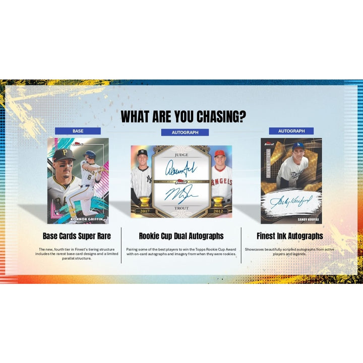 A promotional image of a 2026 Topps Finest Baseball trading cards on a white background.