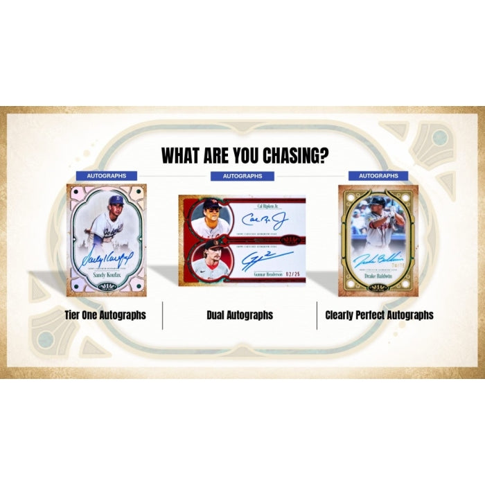 Three baseball trading cards displayed with 'What Are You Chasing?' text above them on a white background.
