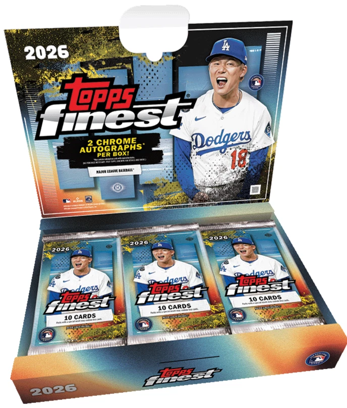 A promotional image of a 2026 Topps Finest Baseball Hobby Box on a white background.