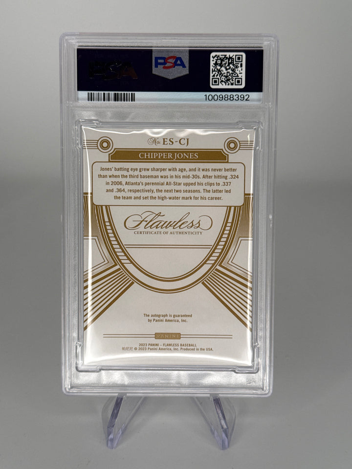 Chipper Jones 2023 Panini Flawless Excellence Ruby Auto, 19/20, PSA 8, PSA 10 Auto
