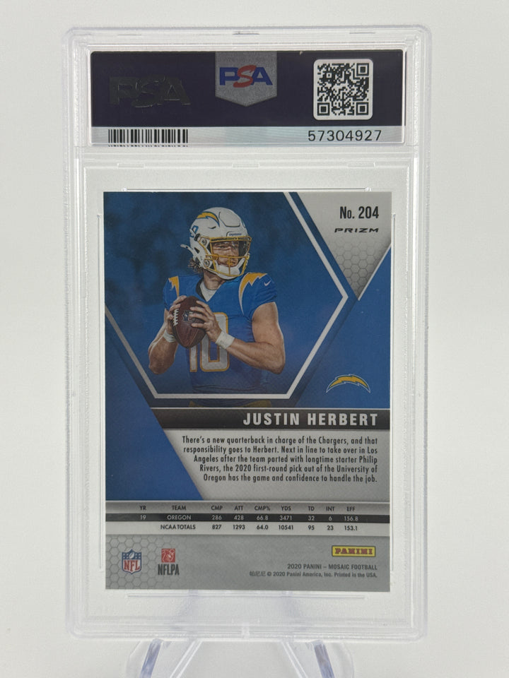 Justin Herbert 2020 Panini Mosaic Green Mosaic Rookie, PSA 10 Gem Mint