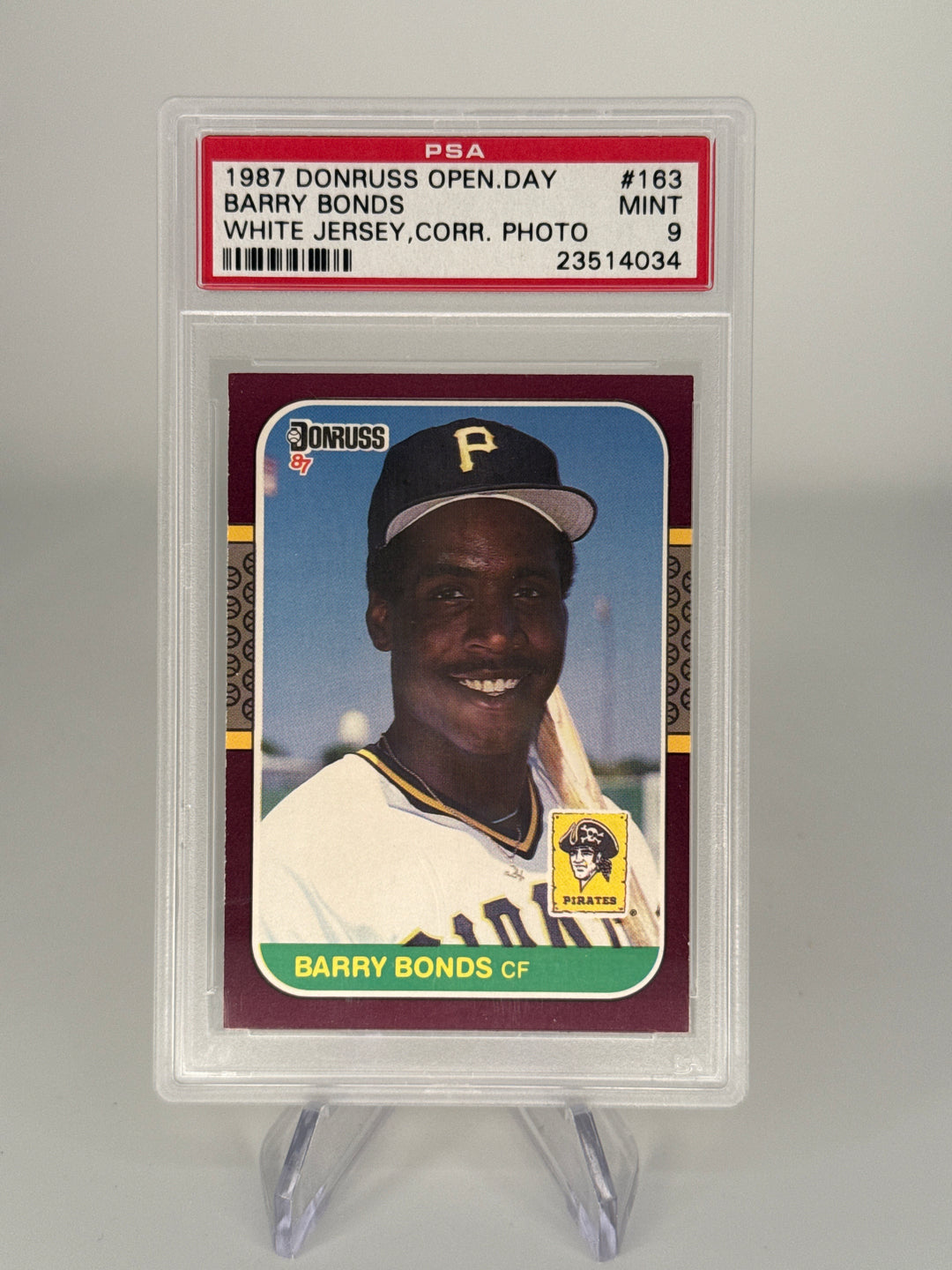 Barry Bonds 1987 Donruss Opening Day White Jersey Rookie, PSA 9 Mint