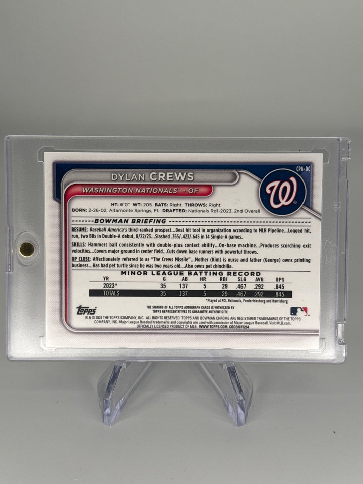 Dylan Crews 2024 Bowman Chrome 1st Green Lava Refractor Auto, 94/99