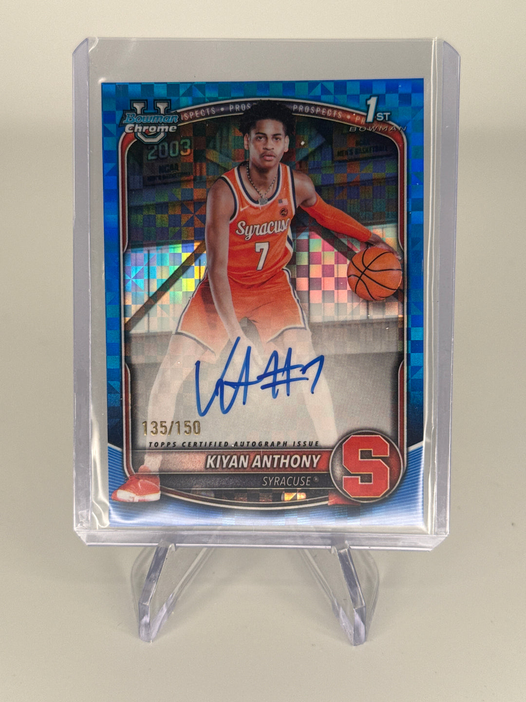 Kiyan Anthony 2025 Bowman Chrome University Blue Xfractor 1st Auto, 135/150