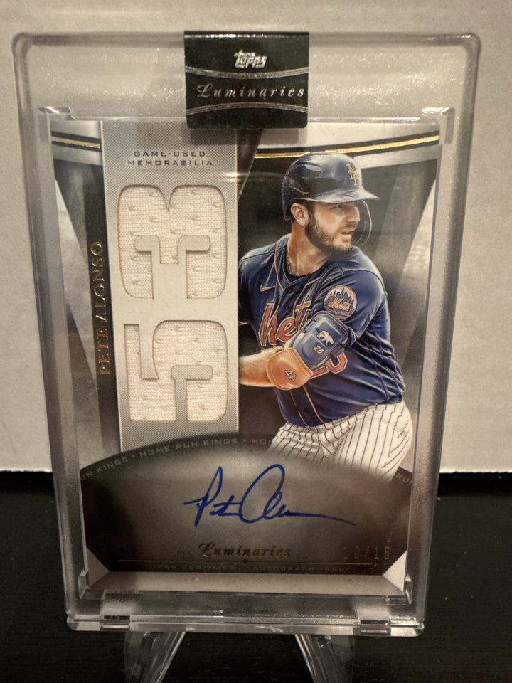 Pete Alonso 2021 Topps Luminaries Home Run Kings Patch Auto, 10/15