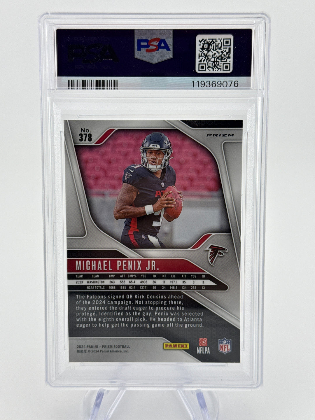 Michael Penix Jr 2024 Panini Prizm Lazer Prizm Rookie, PSA 10 Gem Mint