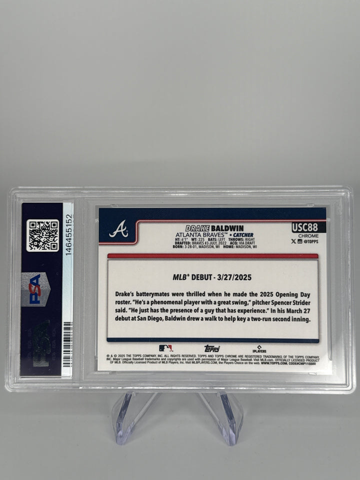 Drake Baldwin 2025 Topps Chrome Update Black Wave Rookie, 08/10, PSA 9 Mint