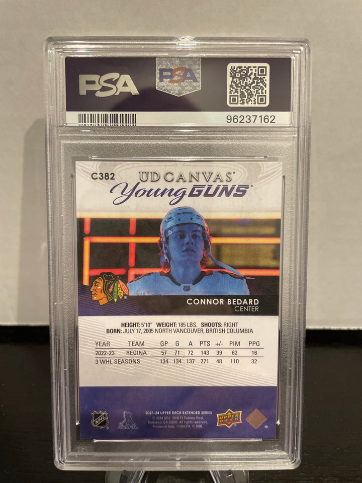 Connor Bedard 2023 Upper Deck Extended Series Canvas Young Guns, PSA 9 Mint