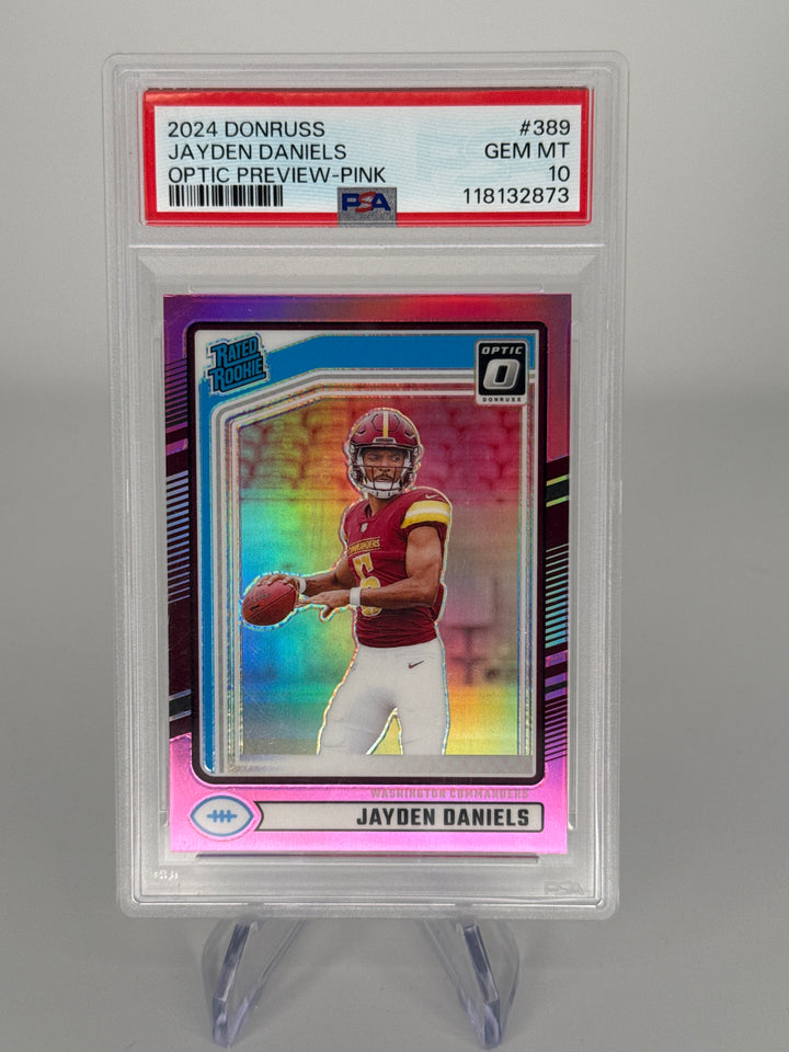 Jayden Daniels 2024 Panini Donruss Optic Preview Pink Holo Rookie, PSA 10 Gem Mint